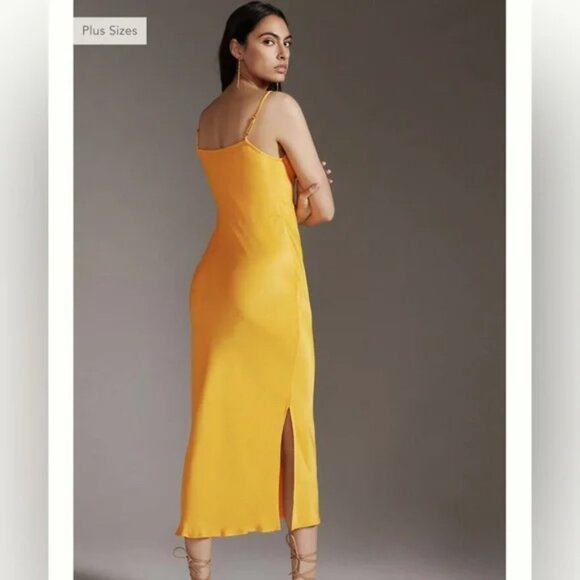 By Anthropologie Elyse Bias Slip Dress Canary/Yellow Cowl neck Sleeveless S ⭐️ - Picture 3 of 6